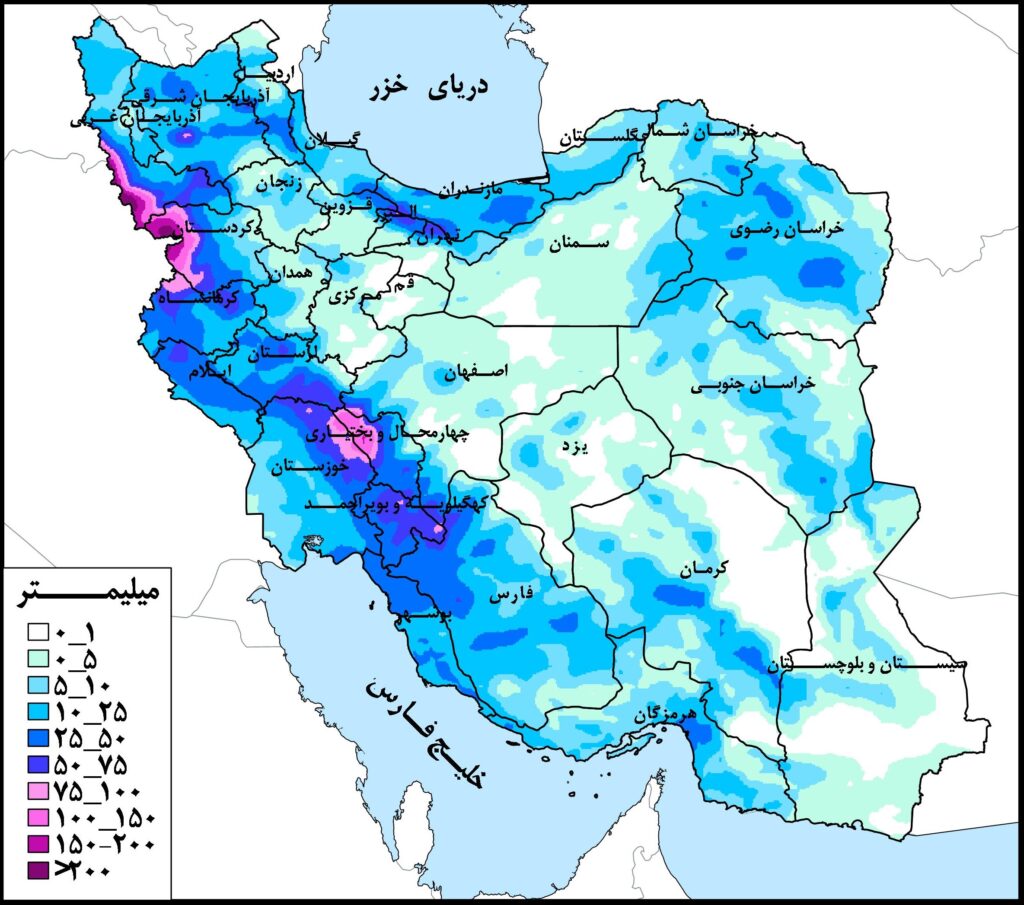 حوضه‌‌های خلیج فارس و دریای عمان و حوضه دریاچه ارومیه دارای بیشترین مقدار بارش در هفته جاری